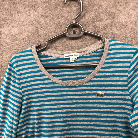 Lacoste Blue and Gray Striped Long Sleeve Tee - Picture 3 of 10
